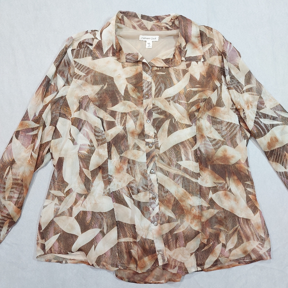 COLDWATER Creek Cotton Sheer Patterned Blouse, 2X (20W- 22W)